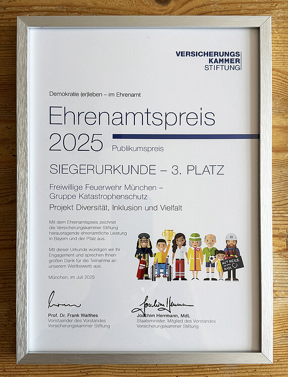 Urkunde zum Ehrenamtspreis