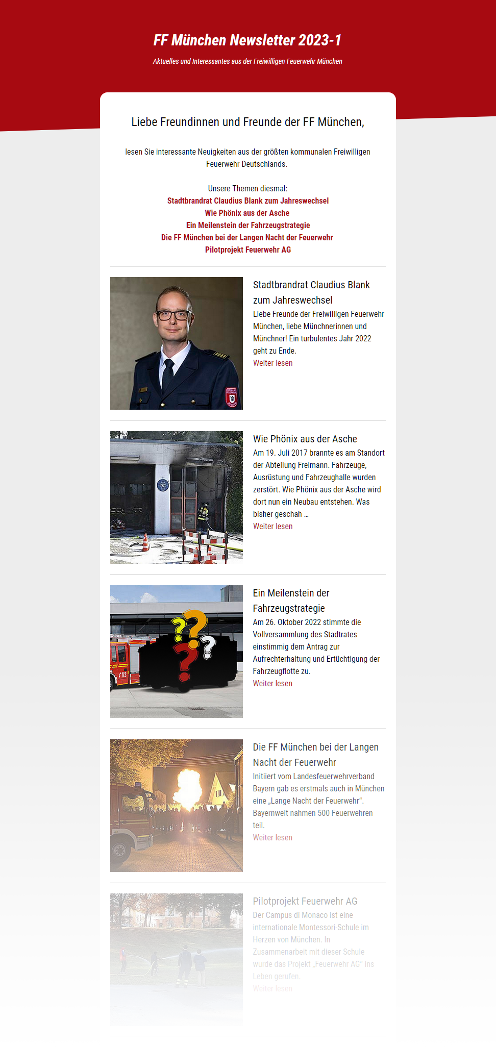 Screenshot eines Newsletters